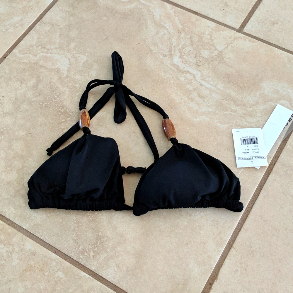 Robin Piccone Bikini Black Top Medium Beads Cute M